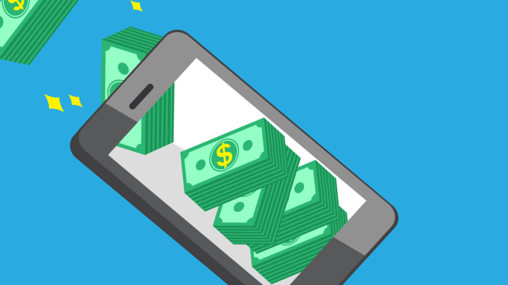 Money flowing into a phone