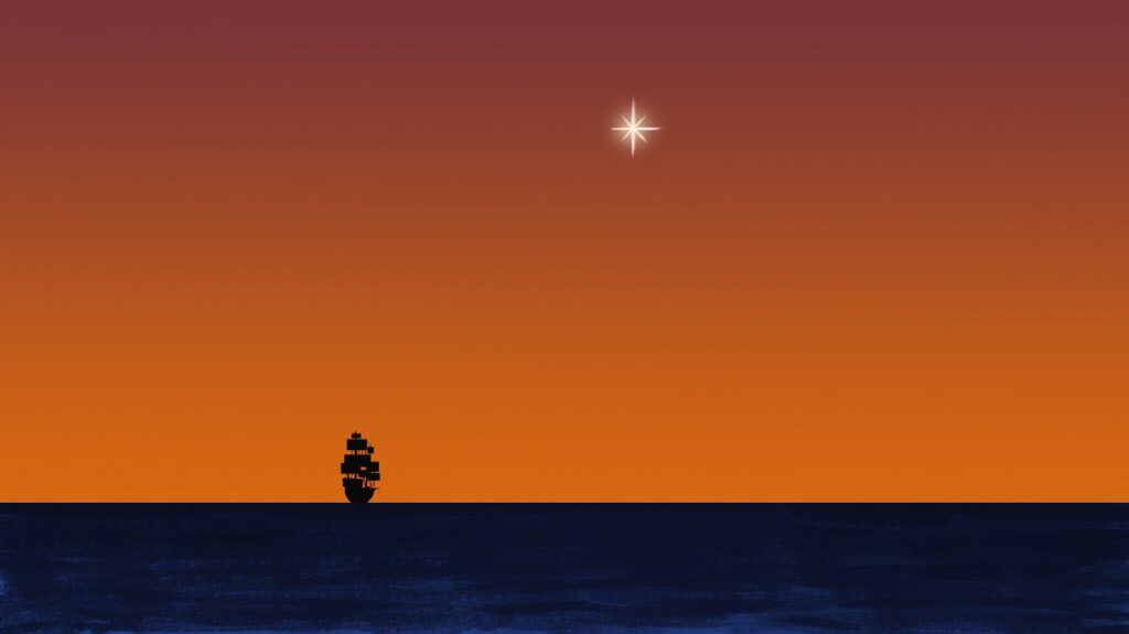 boat at sea under star